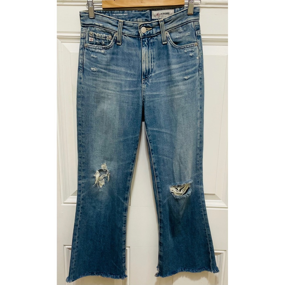 AG Jeans The Quinne Crop High-Rise Distressed Frayed Hem Jeans Size 25‎